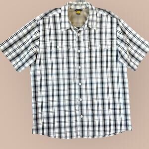 Eddie Bauer Travex Short Sleeve Plaid Button Up Shirt Seersucker Size L Gray